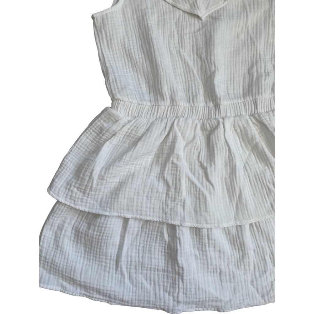 Sol Angeles Women's Medium NWT Whtie Gauzy Cotton Drop Waist ruffle Mini Dress - Picture 3 of 7